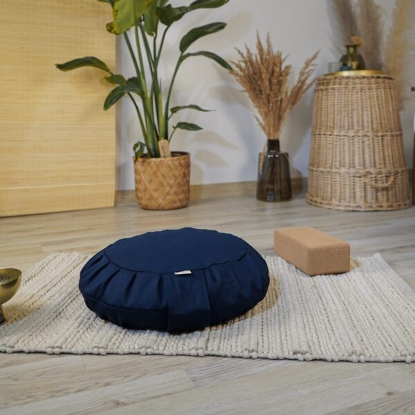 Poduszka do medytacji, zafu z gryką – natural cotton flat granatowa